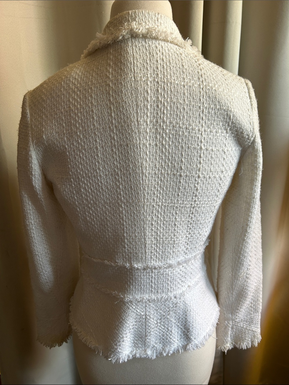 White House Black Market Ivory Fringe-Trim Tweed Blazer - Picture 3 of 11